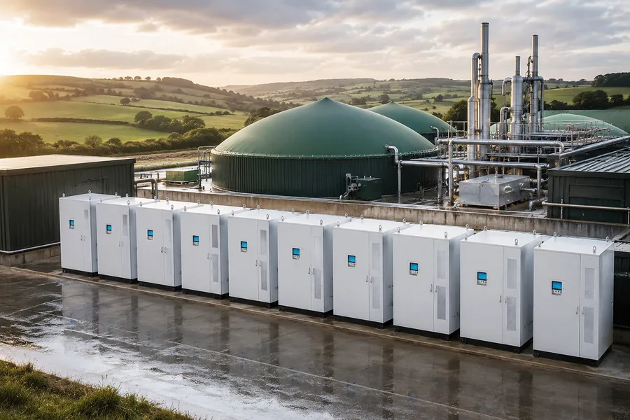 Batteriespeicher-Cluster an einer Biogasanlage